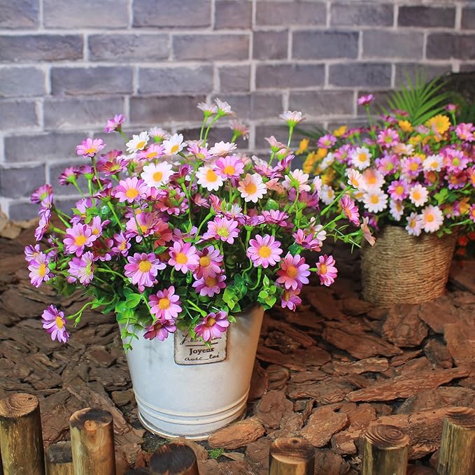 alyptus Enhance Your Outdoor Space Artificial Flowers & Plants 20 Bundles Anti-UV Simulated Flowers Lifelike Fake Silk Colorful Daisy Bulk for Christmas Thanksgiving Decoration (20 Bundles 1#)