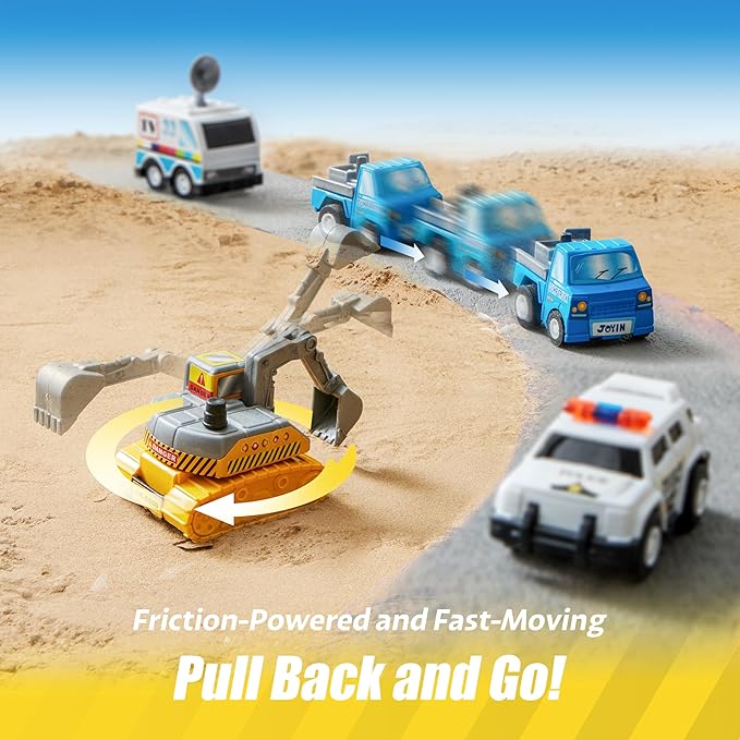 JOYIN 18 Pcs Pull Back City Cars and Trucks Toy Vehicles Set, Friction Powered Cars Toys for Toddlers, Kids Stocking Stuffers, Treasure Box Gifts for Classroom, Christmas Great Gifts for Grandkids