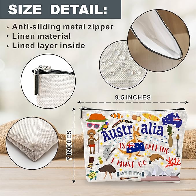 Australia Souvenirs Cosmetic Bags For Women，Australia Is Calling I Must Go, Makeup Organizer Bag, Toiletry Pouch, Small Travel Storage Bag, Women Essentials - D09