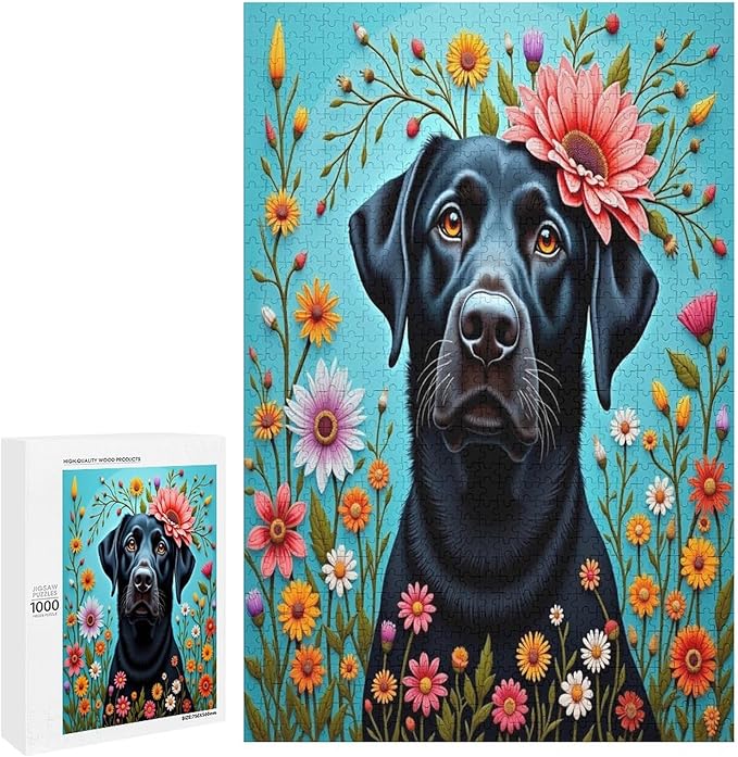 Jigsaw Puzzles for Adults 1000 Piece - Black Labrador Dog Themed Wooden Puzzles，Puzzle Games Challenge Puzzles，Educational Games，Family Puzzles，Unique Gifts for Wall Art