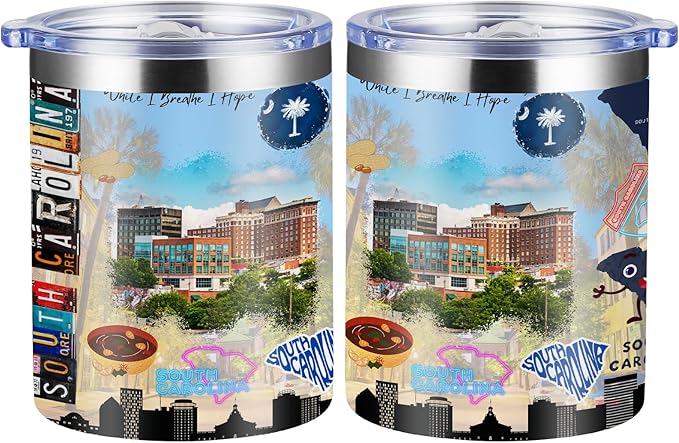 12oz Coffee Mug South Carolina State Insulated Coffee Cups, United States Map Travel Mug Landmark, Birthday Gifts Cute Mugs with Lid and Straw Gifts for Mom