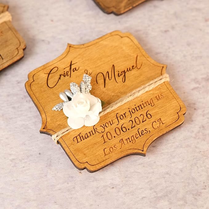 Wooden Wedding Favors Magnet for Guests Bulk - Wedding Favor Magnet - Wedding Favors and Party Magnets - Pack of 10-300 Birthday and Party Magnets - Wedding Favors