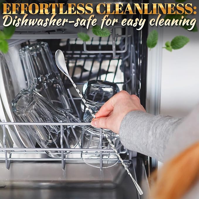 8 Pcs Long Bar Spoons – 12'' Stainless Steel Bar Stirring Spoon for Drinks, Polished Surface, Easy to Clean – Mixer Spoon for Cocktails, Coffee, Milkshakes, Smoothies | Professional and Home Use