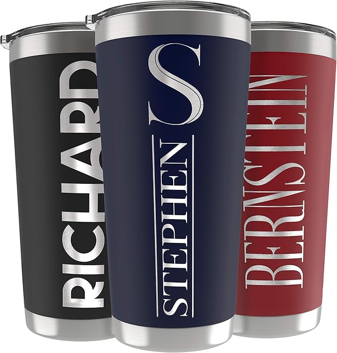 Personalized Gifts For Men - 20 Oz. Custom Tumblers w/Lid, Navy Blue - Insulated Travel Coffee Mugs - Optional Straw Set, Stainless Steel Double Wall Coffee Tumbler, Personalized Cups
