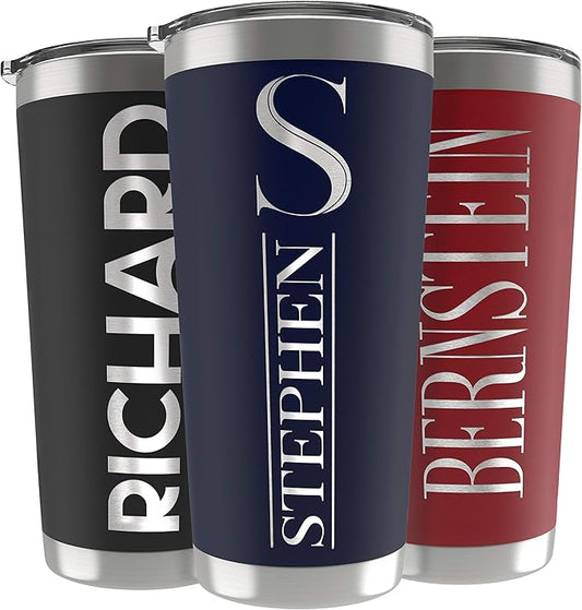 Personalized Gifts For Men - 20 Oz. Custom Tumblers w/Lid, Navy Blue - Insulated Travel Coffee Mugs - Optional Straw Set, Stainless Steel Double Wall Coffee Tumbler, Personalized Cups