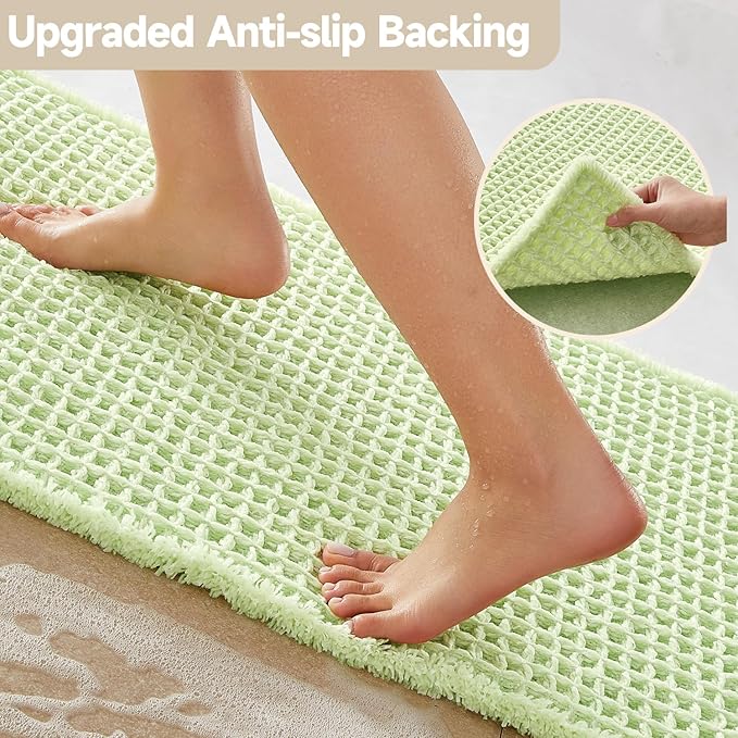 Waffle Bath Mat, Boho Bathroom Rugs Non Slip Washable Super Absorbent Quick Dry Cute Bath Mat Farmhouse Bathroom Decor, 48"x24" Pale Green