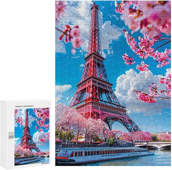 Wooden Puzzle - Eiffel Tower by The River Jigsaw Puzzles，Wooden Puzzles for Adults 300 Pieces Unique Gifts for Wall Art，Challenge Puzzles，Educational Games，Family Puzzles