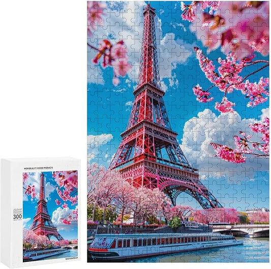 Wooden Puzzle - Eiffel Tower by The River Jigsaw Puzzles，Wooden Puzzles for Adults 300 Pieces Unique Gifts for Wall Art，Challenge Puzzles，Educational Games，Family Puzzles
