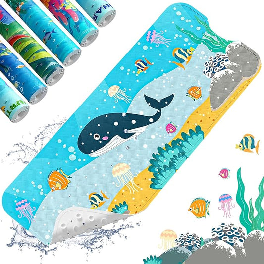 XIYUNTE Baby Bath Mat for Tub Non Slip Kids Bath Mat - 40''x16'' Extra Long Cartoon Bathtub Mat Non Slip Kids Shower Mat Eco-Friendly Toddler Bath Mats with Suction Cups, Machine Washable