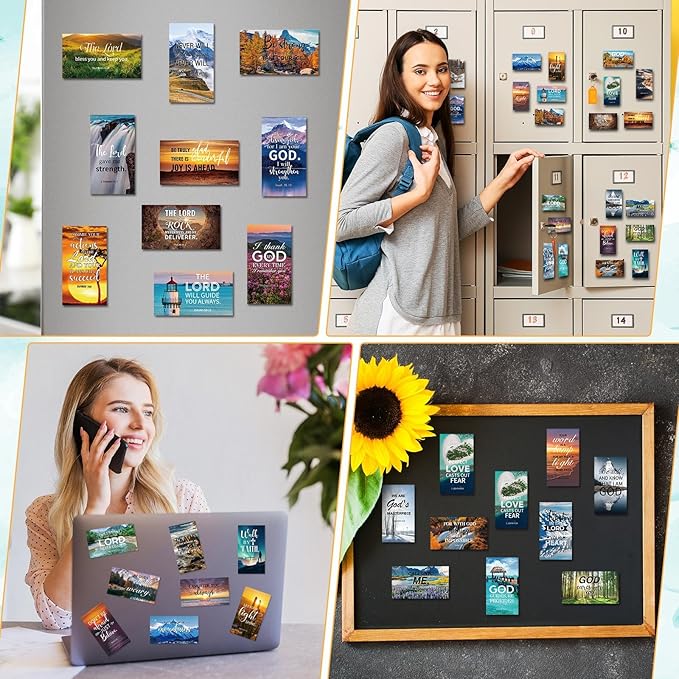 Blosssound 60 Pcs Inspirational Christian Magnets with Bible Verses Religious Refrigerator Magnet Motivational Quotes Fridge Scripture Positive Gifts for Home Office School Locker Decor(Scenery)