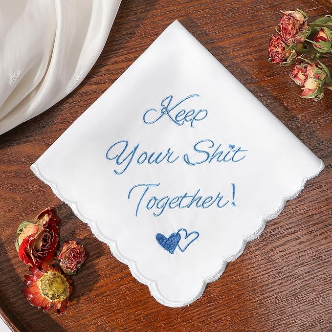 Wedding Handkerchief Something Blue for Bride, Mother Father of the Brides Groom Gifts, Embroidered Happy Tears Cotton Hanky