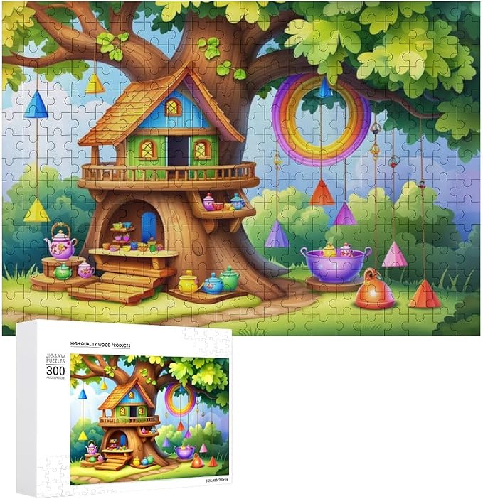 Wooden Puzzle - Fantastical Treehouse Escape Jigsaw Puzzles，Wooden Puzzles for Adults 300 Pieces Challenge Puzzles，Educational Games，Family Puzzles，Unique Gifts for Wall Art