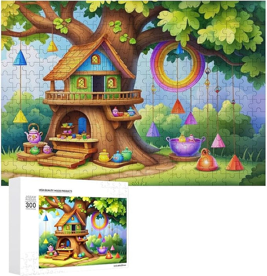 Wooden Puzzle - Fantastical Treehouse Escape Jigsaw Puzzles，Wooden Puzzles for Adults 300 Pieces Challenge Puzzles，Educational Games，Family Puzzles，Unique Gifts for Wall Art