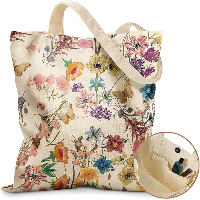 Miss Adola Aesthetic Tote Bag for Girls - with Magnetic Buckle and Zipper Inner Pocket for Women Lady Canvas Cotton Tote Bag