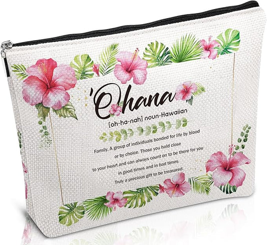 Hawaii Aloha Makeup Bag - Hawaiian Gifts Souvenirs for Women, Hawaiian Tropic Ohana Cosmetic Make Up Bag with Zipper, Birthday Christmas Appreciation Gifts for Friends Mother Sister Aunt