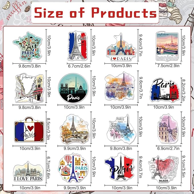 Paris Fridge Magnet Souvenirs Gifts - Wxiben 16 Pcs City Travel Refrigerator Magnets French Eiffel Tower Fridge Magnetic Stickers for Home Office Kitchen Locker Traveler Tourist Paris Lovers Gift