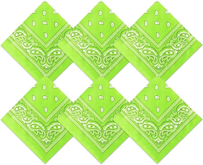 Blulu 6 Pcs Neon Color Cowboy Bandanas for Men Women Assorted Paisley Pattern Handkerchiefs 22 x 22 Inch Kids Headwrap Scarfs