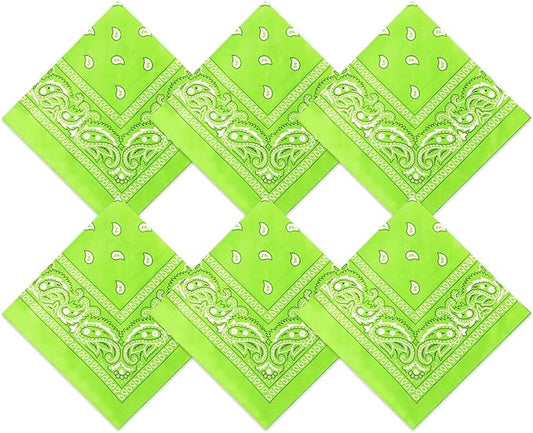 Blulu 6 Pcs Neon Color Cowboy Bandanas for Men Women Assorted Paisley Pattern Handkerchiefs 22 x 22 Inch Kids Headwrap Scarfs