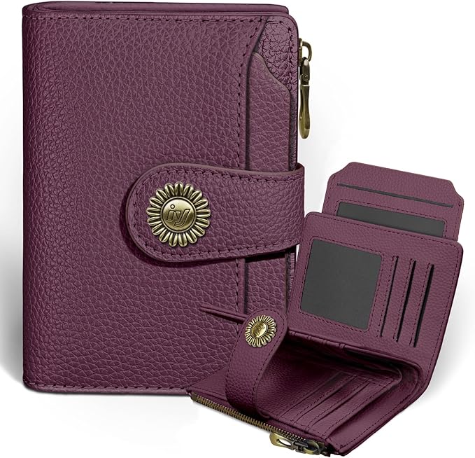 Small Wallet Women RFID Blocking Bifold, Credit Card Holder, Zipper Coin Pocket, PU Leather, Compact Travel, 4 ID Window, 14 Card Slots, Cash Purse, Ladies Woman Female Girls