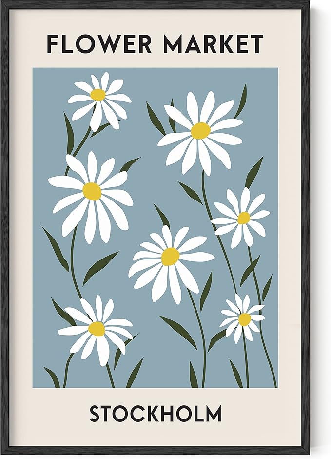 HAUS AND HUES Flower Market Wall Art – Danish Pastel Print, Floral Poster, Aesthetic Flower Decor, Pastel Wall Art (Black Frame, 24x36)