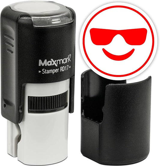 MaxMark Round Self Inking Emoji Stamp - Sunglasses - Red Ink