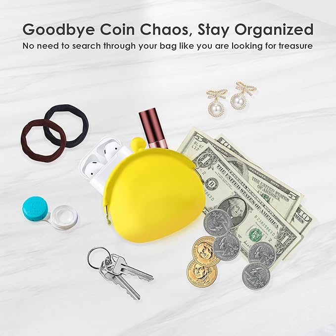 Coin Purse for Women – Silicone Small Coin Pouch with Kiss Lock for Coins, Keys, Lipstick, and Earphones – Mini Cute Change Purse, Coin Purse & Pouch for Daily Life, Cars, Travel, Party (Yellow)