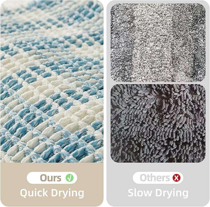 Waffle Bath Mat, Boho Bathroom Rugs Non Slip Washable Absorbent Checkered Bathroom Mat Quick Dry Cute Bath Mat, 24"x16" Blue and White