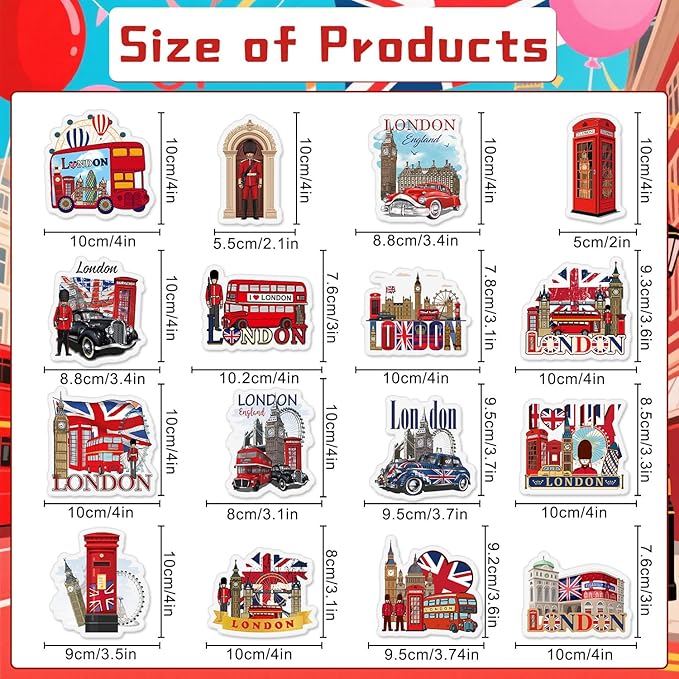 London Fridge Magnets Gifts - 16Pcs London Souvenirs Gift City Travel Magnetic Refrigerator United Kingdom Red Phone Box Fridge Magnetic Stickers for Home Kitchen Office Locker Traveler Tourist
