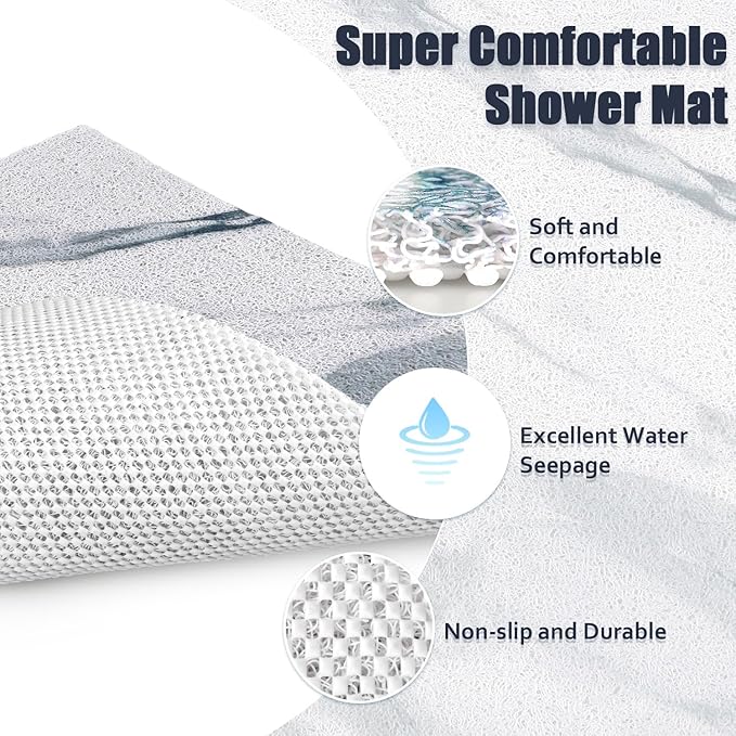 Shower Mat Non Slip - 32x32 Inch Soft Comfort Bath Mat with Drainage Holes, PVC Loofah Massage Bathmat for Shower, Tub, Bathroom, Wet Areas, Quick Drying