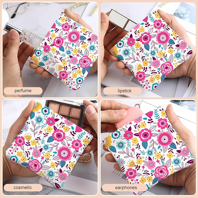 2Pcs PU Leather Small Squeeze Coin Purse Pouch Mini coin Bag Unique And Cute Wallet Cosmetic Bags Change Bag For Women Girls Men （Yellow and white flowers