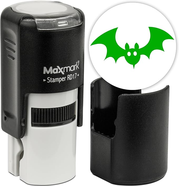 MaxMark Round Self Inking Halloween Stamp - Green Ink