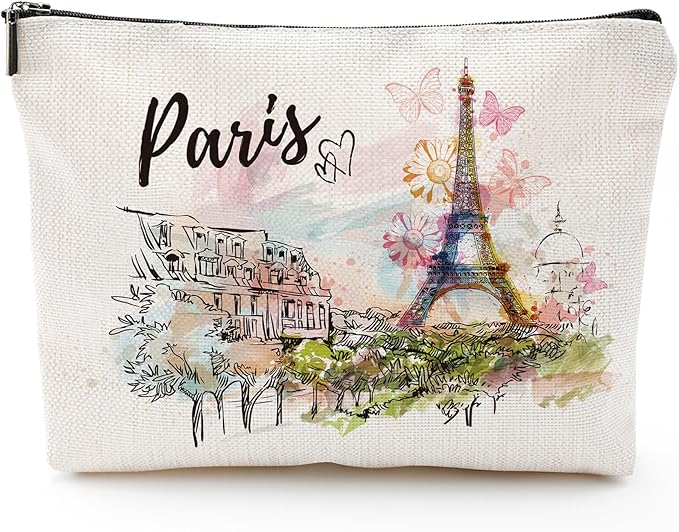 Paris Souvenirs Travel Essentials - Eiffel Tower Paris Souvenirs from France, Paris Gifts for Women Small Cosmetic Bag for Purse, Paris Travel Must Haves Small Makeup Bag Gifts for Girls
