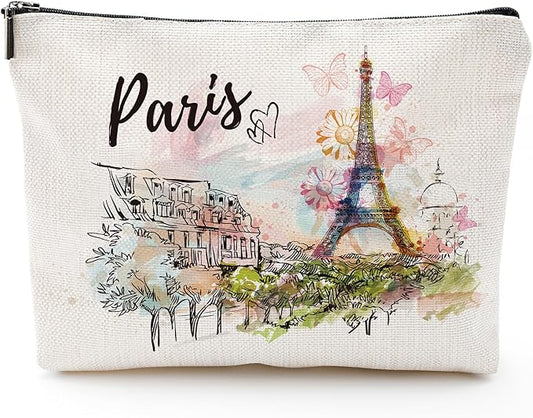 Paris Souvenirs Travel Essentials - Eiffel Tower Paris Souvenirs from France, Paris Gifts for Women Small Cosmetic Bag for Purse, Paris Travel Must Haves Small Makeup Bag Gifts for Girls