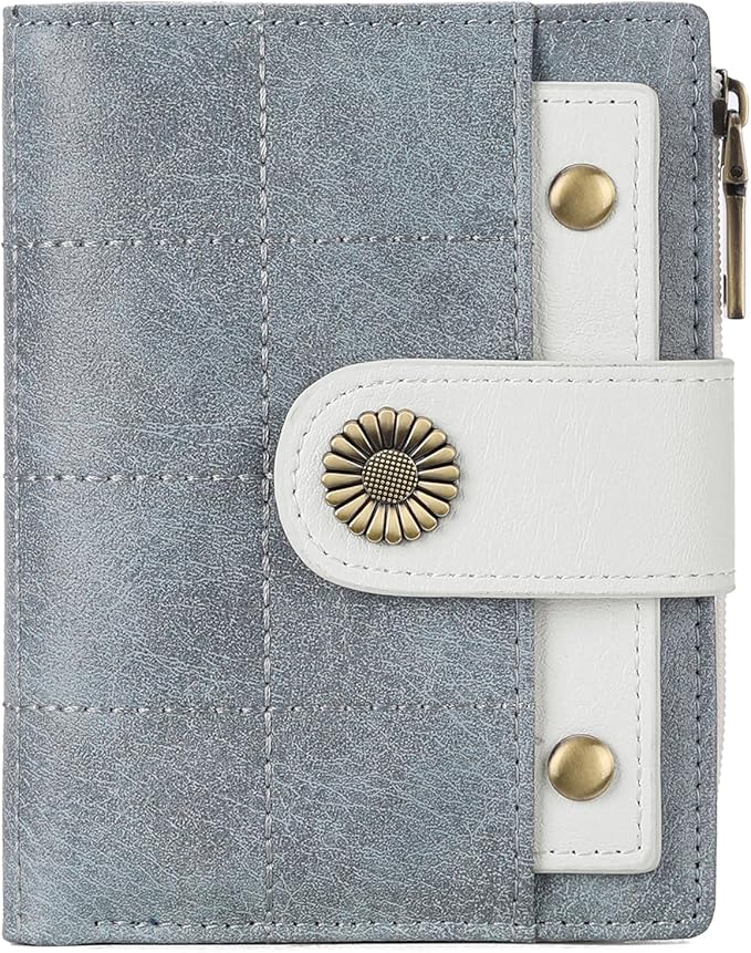 SENDEFN Small Wallets for Women Leather RFID Blocking Bifold Zipper Pocket Wallet with ID Window