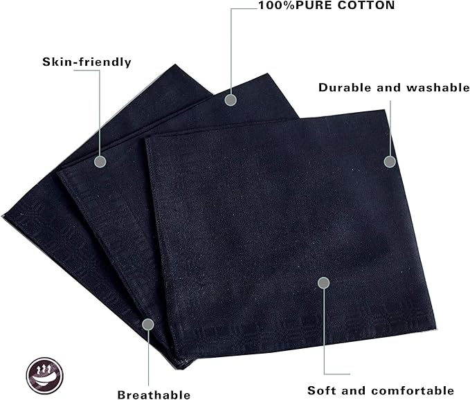 RDS HANKYTEX Men's Handkerchiefs,100% Soft Cotton,Black Hankie,Pack of 6
