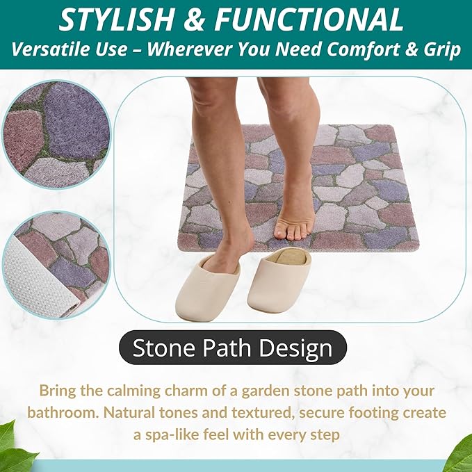 Anti Slip Shower Mat Square - Non Slip Shower Mats for Inside Shower - 24x24 Shower Floor Mat Non Slip - Square Bath Mat for Shower - Secure Loofah Shower Mat No Suction Cups (24x24 Stone Path)
