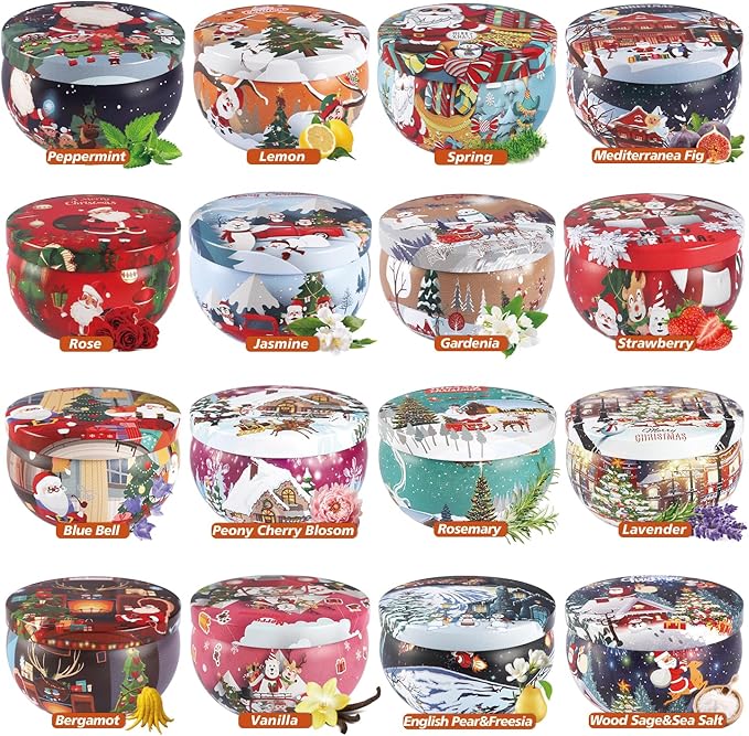 16Pack Christmas Scented Candles Gift- Aromatherapy Candle-Soy Wax-Long Lasting Burn time, Christmas Thanksgiving Gifts for Women，Home Decor