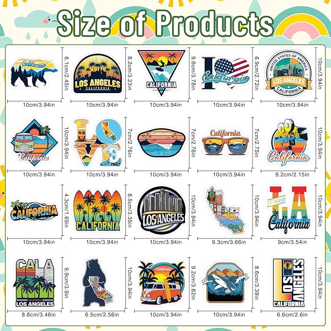 California Fridge Magnet Stickers - 20 Pcs Los Angeles Refrigerator Magnet USA State California Souvenirs Gifts Refrigerator Stickers for Home Kitchen Office Cruise Door Decor