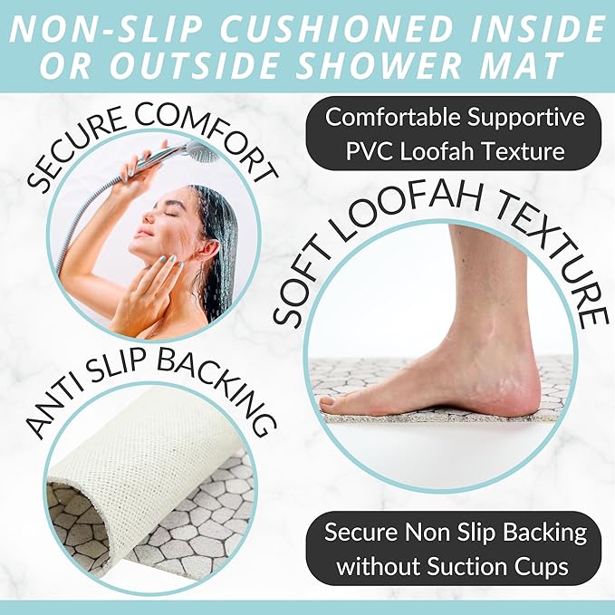 Non Slip Bathtub Mat Shower Mat for Tub - Loofah Bath Mats for Bathroom - 40x16 Bathtub Floor Mat - Textured Anti Slip Bath Mat Without Suction Cups - Secure Mat for Wet Areas (40x16 Pebble)