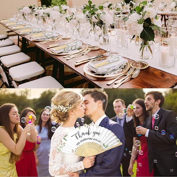 50 Pcs Wedding Foldable Hand Fans Wedding Party Favor with Bag Something Blue Before I Do Handheld Fans Thank You for Celebrating with Us for Bridal Shower Bridesmaid Gift(Greenery)