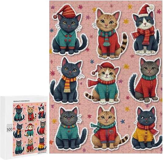 Wooden Puzzle 500 Pieces Adult - Christmas Dog Cat Puzzle Christmas Puzzles, Holiday Puzzles, Family Toys, Party Games, Jigsaw Puzzle Challenge and Funny