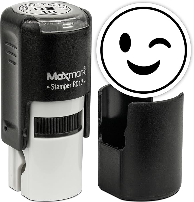 MaxMark Round Self Inking Emoji Stamp - Wink - Black Ink