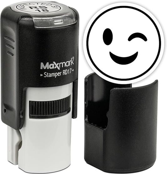 MaxMark Round Self Inking Emoji Stamp - Wink - Black Ink