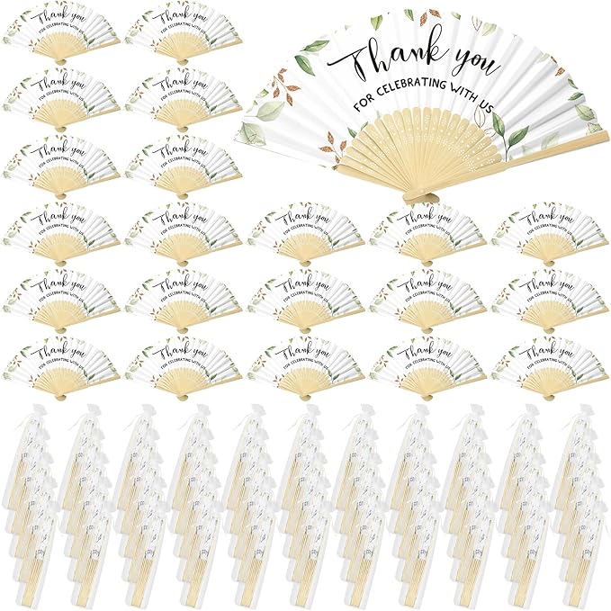 50 Pcs Wedding Foldable Hand Fans Wedding Party Favor with Bag Something Blue Before I Do Handheld Fans Thank You for Celebrating with Us for Bridal Shower Bridesmaid Gift(Greenery)