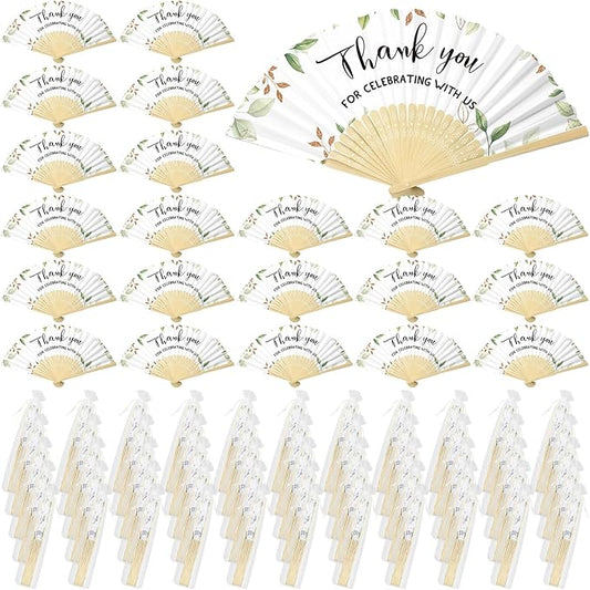 50 Pcs Wedding Foldable Hand Fans Wedding Party Favor with Bag Something Blue Before I Do Handheld Fans Thank You for Celebrating with Us for Bridal Shower Bridesmaid Gift(Greenery)