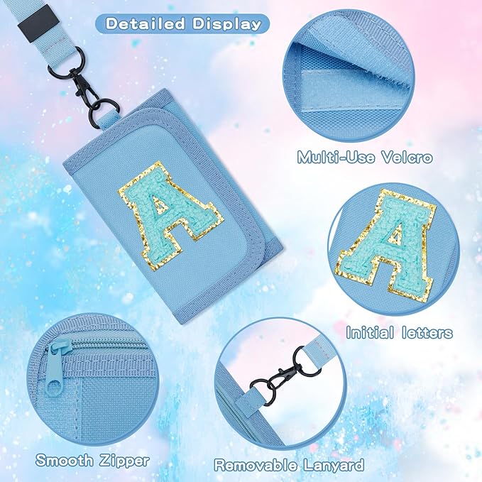 Gifts for Girls 3 4 5 6 7 8 9 10 11 12 Years Old Kids Wallet Cute Initial Coin Purse Toddler Wallet with Magic Sticker (Blue, A)