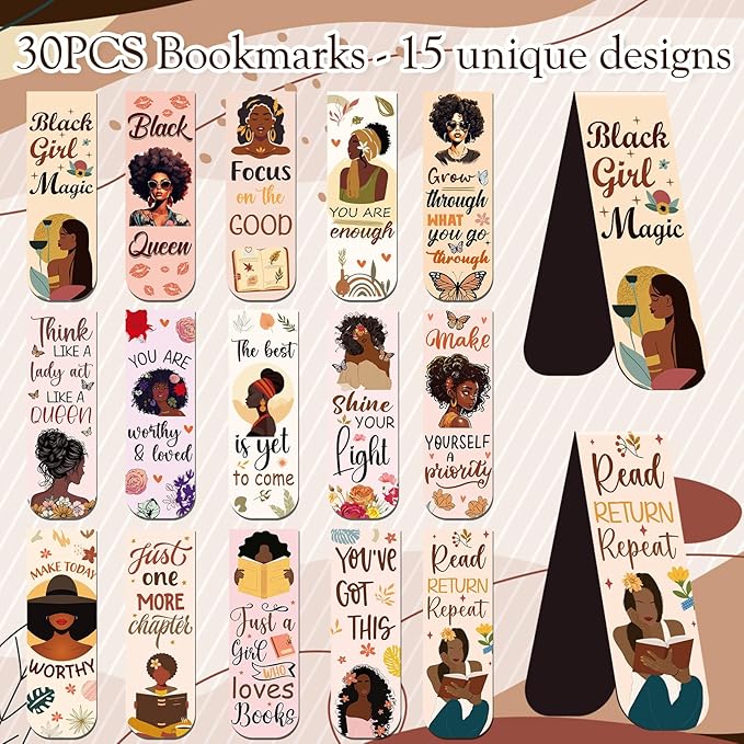 Black Girl Magnetic Bookmark - 30 Pcs Black Women Inspirational Quotes Book Mark Magnets Reading Bookmarks Magnetic African American Women Book Markers Page Clip for Students Teachers Gifts
