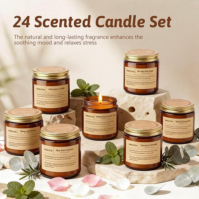 24 Pack Scented Candles for Home,3.5oz Crystal Soy Candles-Long Burning Time,Aromatherapy Candle Sets for Women Gift,Perfect for Valentine's Day,Mother's Day, Birthdays, Anniversaries(24 Scents)