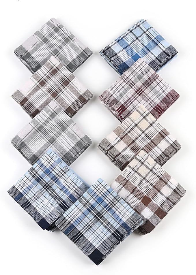 HOULIFE Handkerchiefs for Men, Soft Cotton Mens Handkerchief with Striped Pattern Classic Hankies for Men in Assorted Color