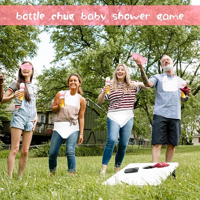 6 Sets Bottle Chug Baby Shower Games Plastic Baby Bottles Hat Disposable Diapers Gender Reveal Games Baby Changing Diaper Race Game Decorations (Pink)